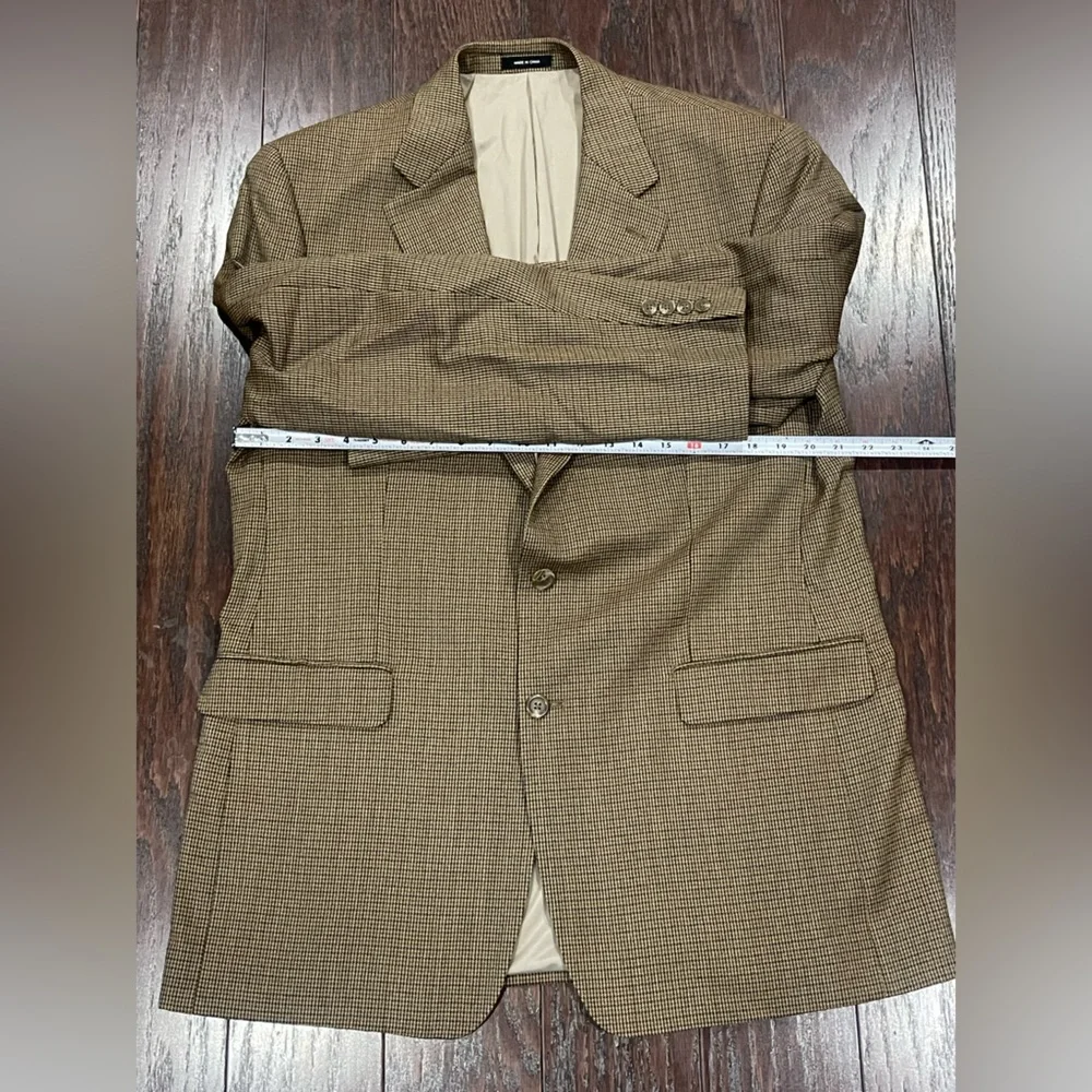 Lauren Ralph Lauren Wool Sports Coat Blazer  Men Size 44L Brown Houndstooth EUC